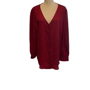 Women's Fortune + Ivy Button Down Burgandy V-Neck Blouse Size XL